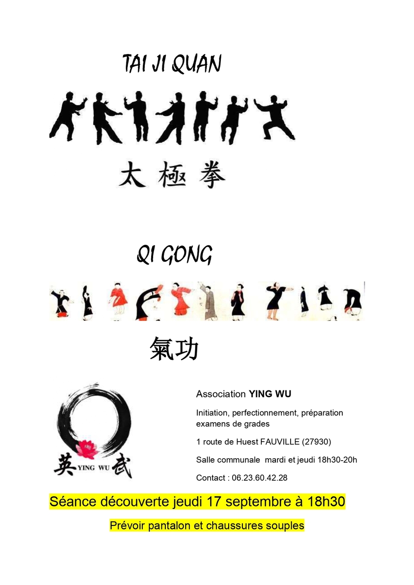 Reprise des cours de TaiJi Quan et Qi Gong à Fauville mardi 15 septembre 2026