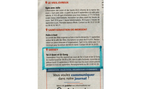 reprise des cours mardi 13 septembre